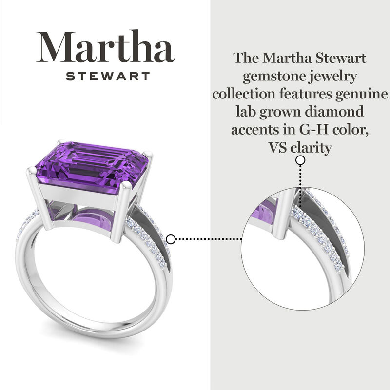 Martha Stewart 5 1/2ctw. Emerald Cut Amethyst & Lab Grown Diamond Ring In Sterling Silver image number null